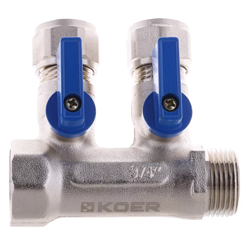 Коллектор с шаровыми кранами и фитингом Koer KR.1125-2 3/4”x2 ways