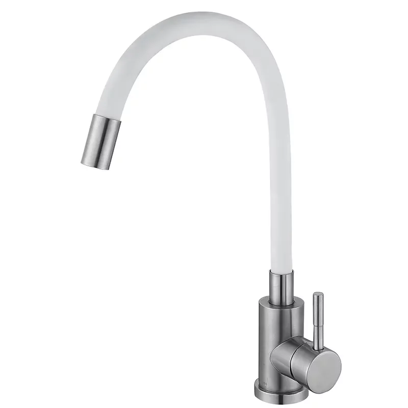 Кухонный смеситель с белым силиконовым изливом Zerix LUX-011 Refl.White (нерж. сталь)