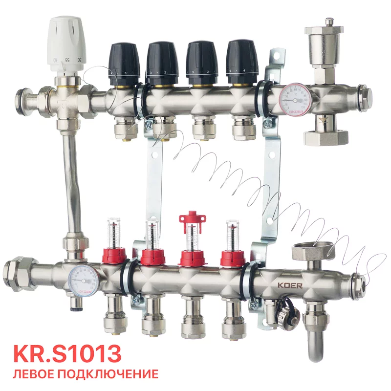 Коллектор со встроенным смесит. узлом Koer KR.S1013-4 1"х4 SUS304 и евроконусами 3/4-16