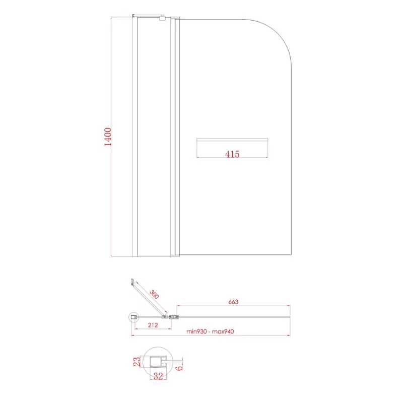 Шторки стеклянные на ванну Koer SR BS04-95x140-TR-07 прозрачное стекло 6мм, графит