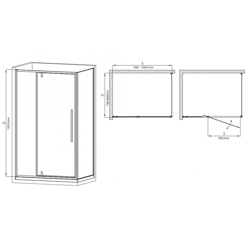 Душевая кабина без поддона Mixxus Premium BEVEL SC01-100x80x195-TR Chrome прозрачное стекло 6мм (MI